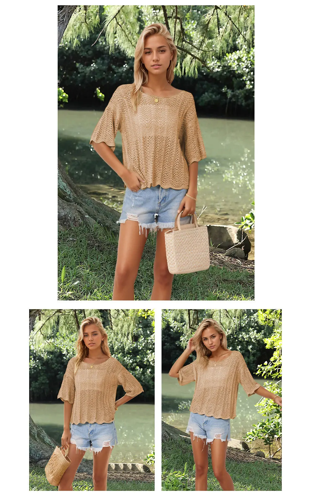 2024 Summer New Round Neck Mesh Knit Tshirt For Casual Women - Hollow Out &Amp; Large Size 21 Kf S1D91D4862C4148F69Ccc52229106C635C