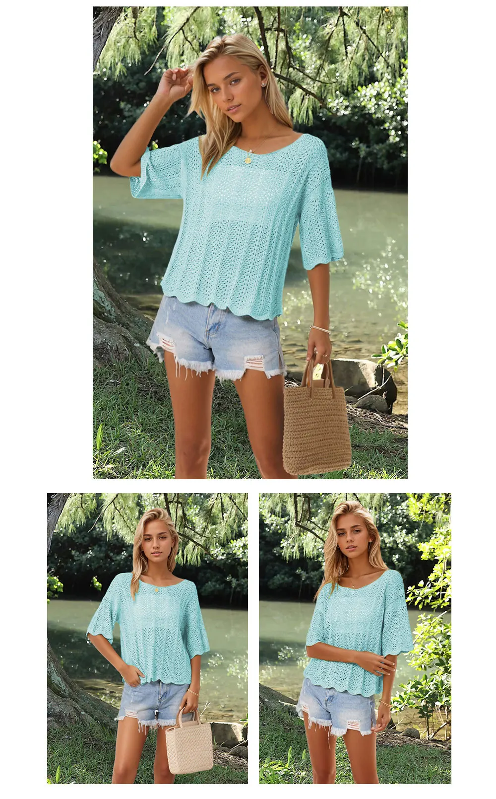 2024 Summer New Round Neck Mesh Knit Tshirt For Casual Women - Hollow Out &Amp; Large Size 20 Kf S22352Badbd1D4390Bacb43482293A379J