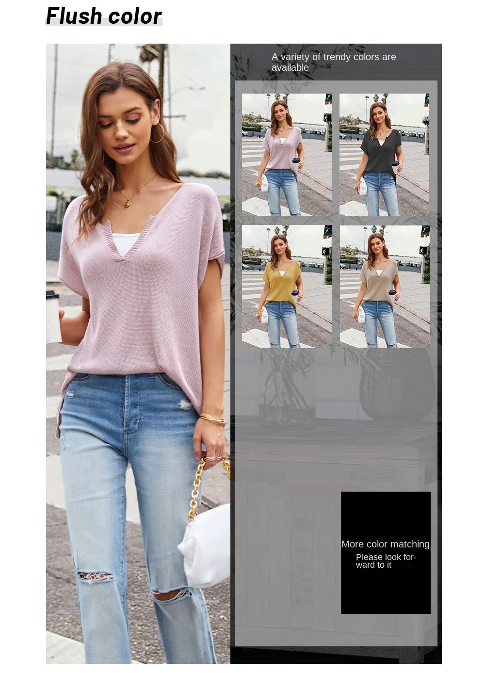2024 Spring Summer Plus Size High Quality V-Neck Knit Women T-Shirts: Loose And Oversized Casual Pullover With Short Sleeves 13 Kf S23752097Dad5461Fa85416659F684948E