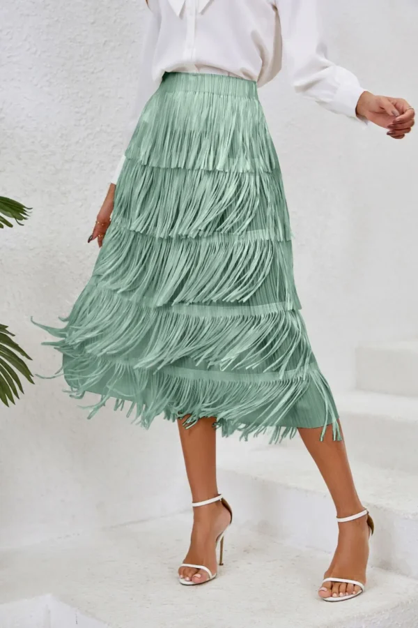 2024 Spring/Summer Women'S Fringe Half Skirt: Chic Mid-Length Elastic Waist Style