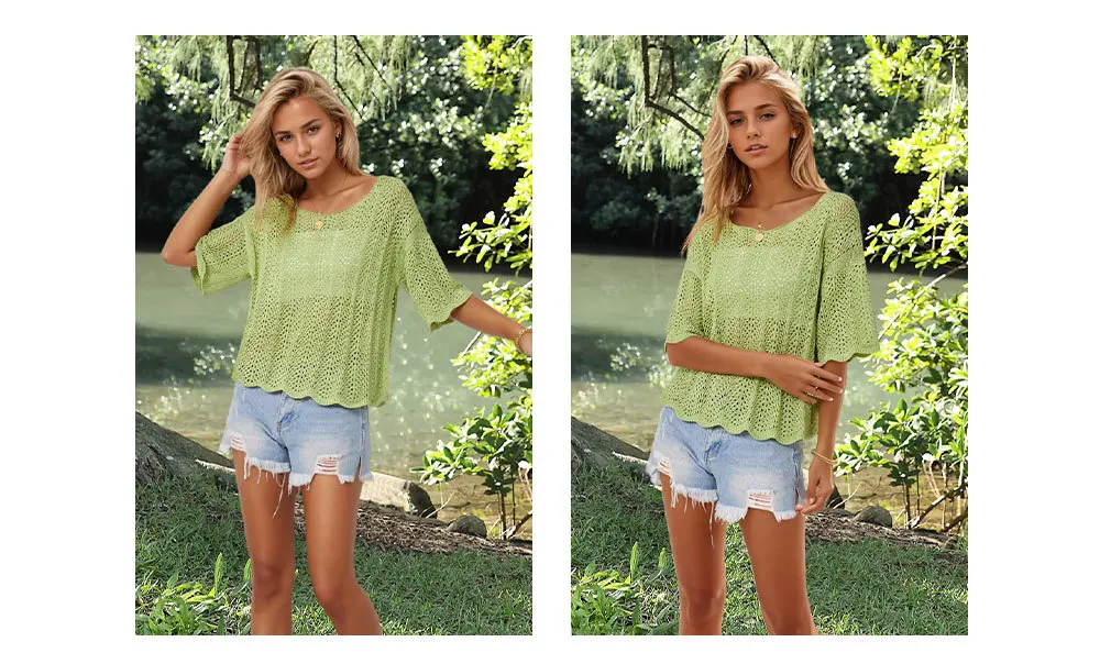 2024 Summer New Round Neck Mesh Knit Tshirt For Casual Women - Hollow Out &Amp; Large Size 17 Kf S2B583Ce5Ff5944C88Bb2Ee4Ba62042F9I