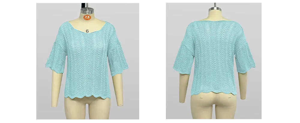 2024 Summer New Round Neck Mesh Knit Tshirt For Casual Women - Hollow Out &Amp; Large Size 24 Kf S31007A1C57F84C6C9C83516B7090753Fb