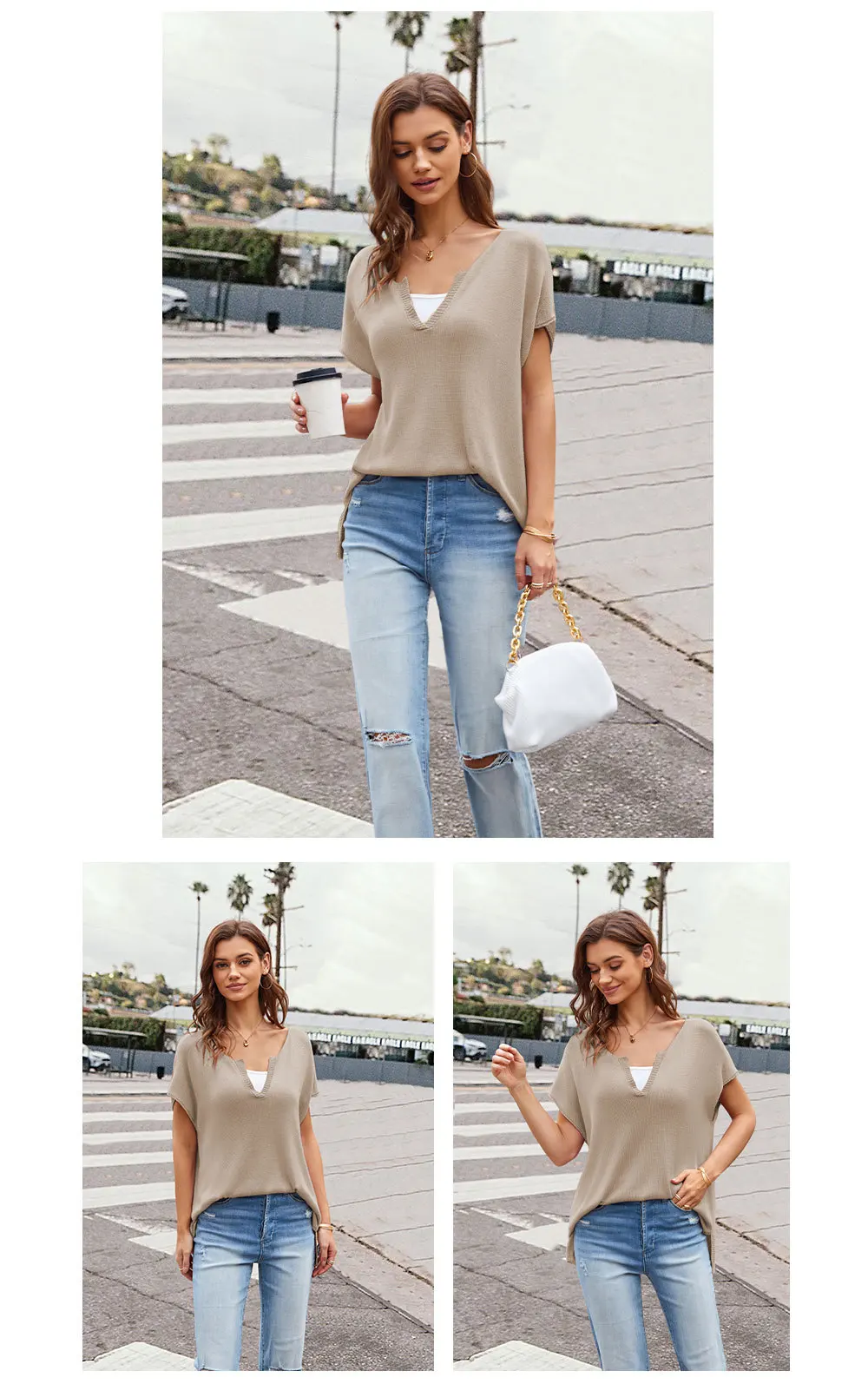 2024 Spring Summer Plus Size High Quality V-Neck Knit Women T-Shirts: Loose And Oversized Casual Pullover With Short Sleeves 19 Kf S335172442Eea40C1B1Acc86B9Ea495Ad1