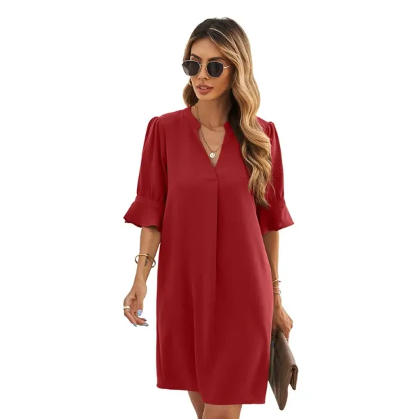 Stay Cool And Stylish This Summer With Our Chiffon Dress V-Neck  For Women - Perfect For Casual Days! - Image 4