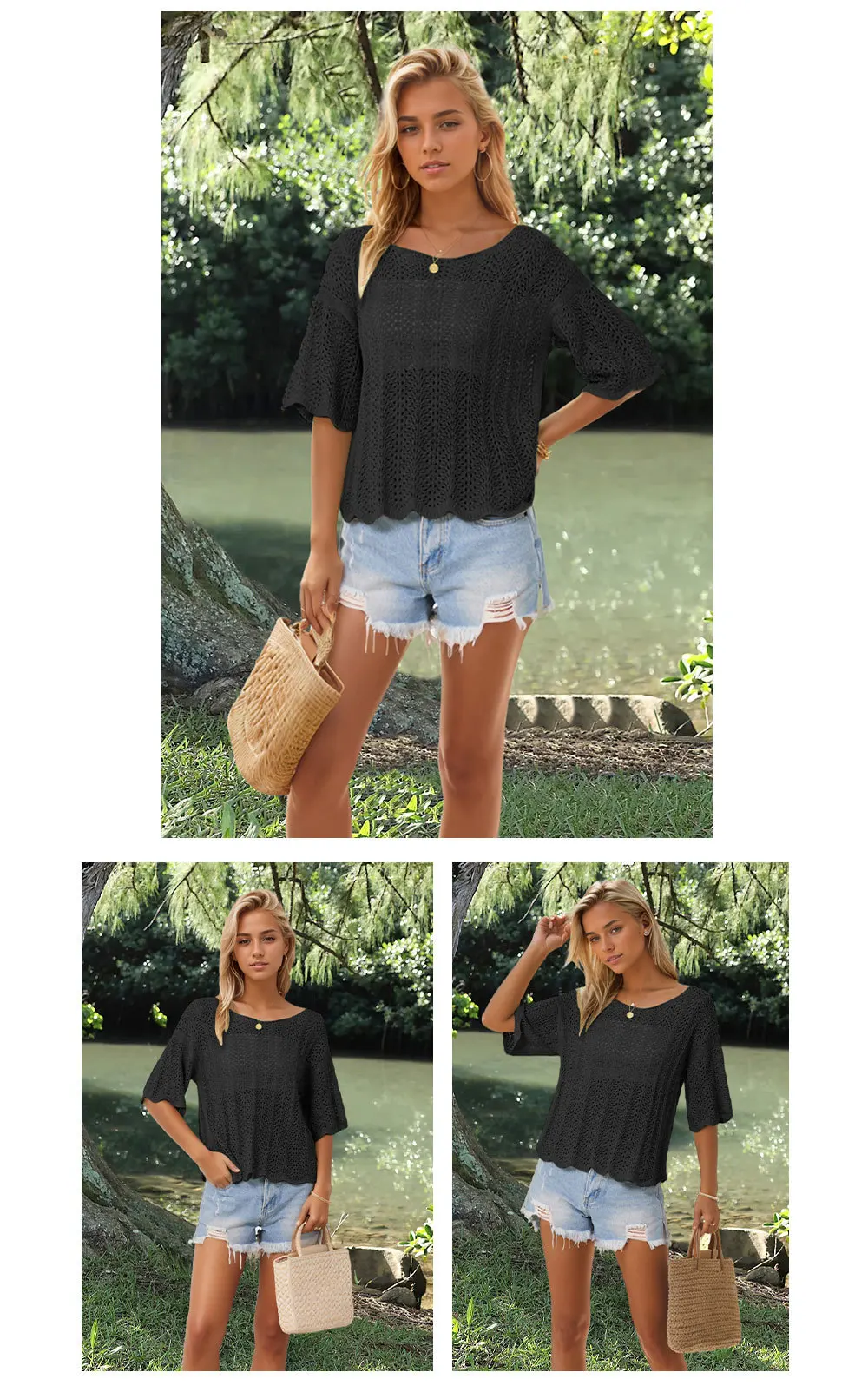 2024 Summer New Round Neck Mesh Knit Tshirt For Casual Women - Hollow Out &Amp; Large Size 19 Kf S51Fd027C51A040B1B77Bee8D3F9D98Be1