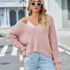 Upgrade Your Wardrobe with Our Versatile V-Neck Knit Tops for Women - Perfect for Spring and Autumn! - Pink, M