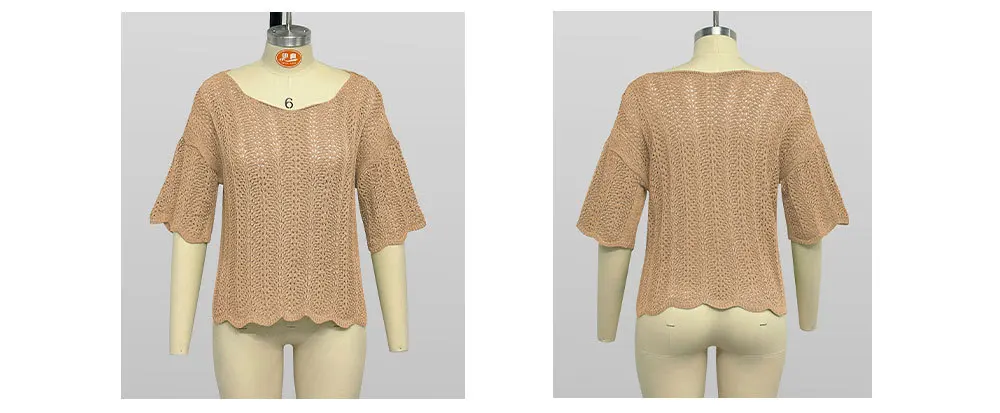 2024 Summer New Round Neck Mesh Knit Tshirt For Casual Women - Hollow Out &Amp; Large Size 25 Kf S6Bf33401C4D4475A8B99A5Ffd9B56603T