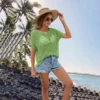 Kf S764Ba0Cc5Ed04D43Ae119Bae9E7Cc074Z 2024 Summer New Women S Solid Color Hand Hooked Cover Up Loose Large Bat Sleeves Knitted