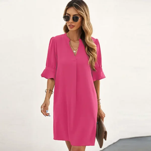 Stay Cool And Stylish This Summer With Our Chiffon Dress V-Neck  For Women - Perfect For Casual Days! - Image 5