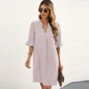 Stay Cool and Stylish this Summer with our Chiffon Dress V-neck  for Women - Perfect for Casual Days! - Pink, M