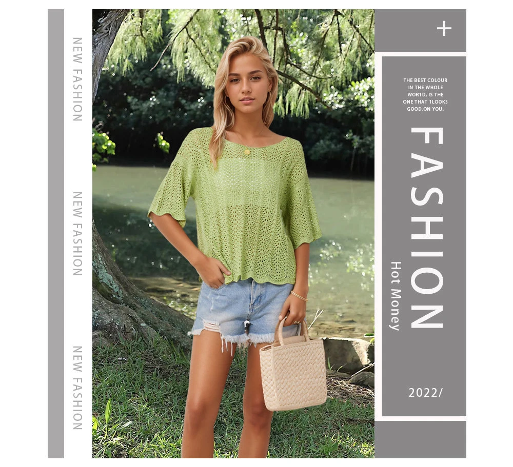 2024 Summer New Round Neck Mesh Knit Tshirt For Casual Women - Hollow Out &Amp; Large Size 11 Kf S8888E790F2C44Acebd66Df4439566F37F