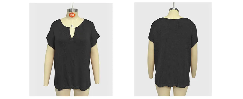 2024 Spring Summer Plus Size High Quality V-Neck Knit Women T-Shirts: Loose And Oversized Casual Pullover With Short Sleeves 21 Kf S9122B6A187E548Ffb10E776A0B1Eedb45