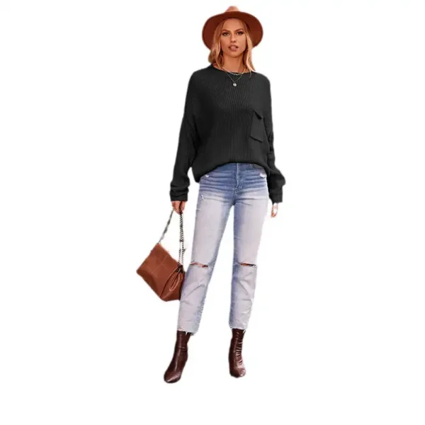 Stay Cozy And Chic With Our Winter Autumn Turtleneck Sweater - Featuring A Stylish Pocket Decoration And Solid Color Design! - Image 5