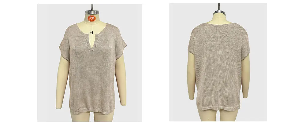 2024 Spring Summer Plus Size High Quality V-Neck Knit Women T-Shirts: Loose And Oversized Casual Pullover With Short Sleeves 23 Kf Sa7131E1F896040808D2139436Db37B70U