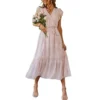 Kf Sa7F2B8C4E701443D8136F6D60504C6Bby Women S Floral Summer Dress V Neck Short Sleeved Belt Pleated Hem A Line Bohemian For