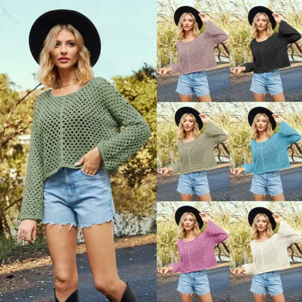 Stay Stylish And Cozy With Our 2024 Summer Long Sleeves Hollow Out Sweater - Perfect For Any Occasion! - Image 2