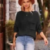 Stay Cozy and Chic with Our Winter Autumn Turtleneck Sweater - Featuring a Stylish Pocket Decoration and Solid Color Design! - Black, S