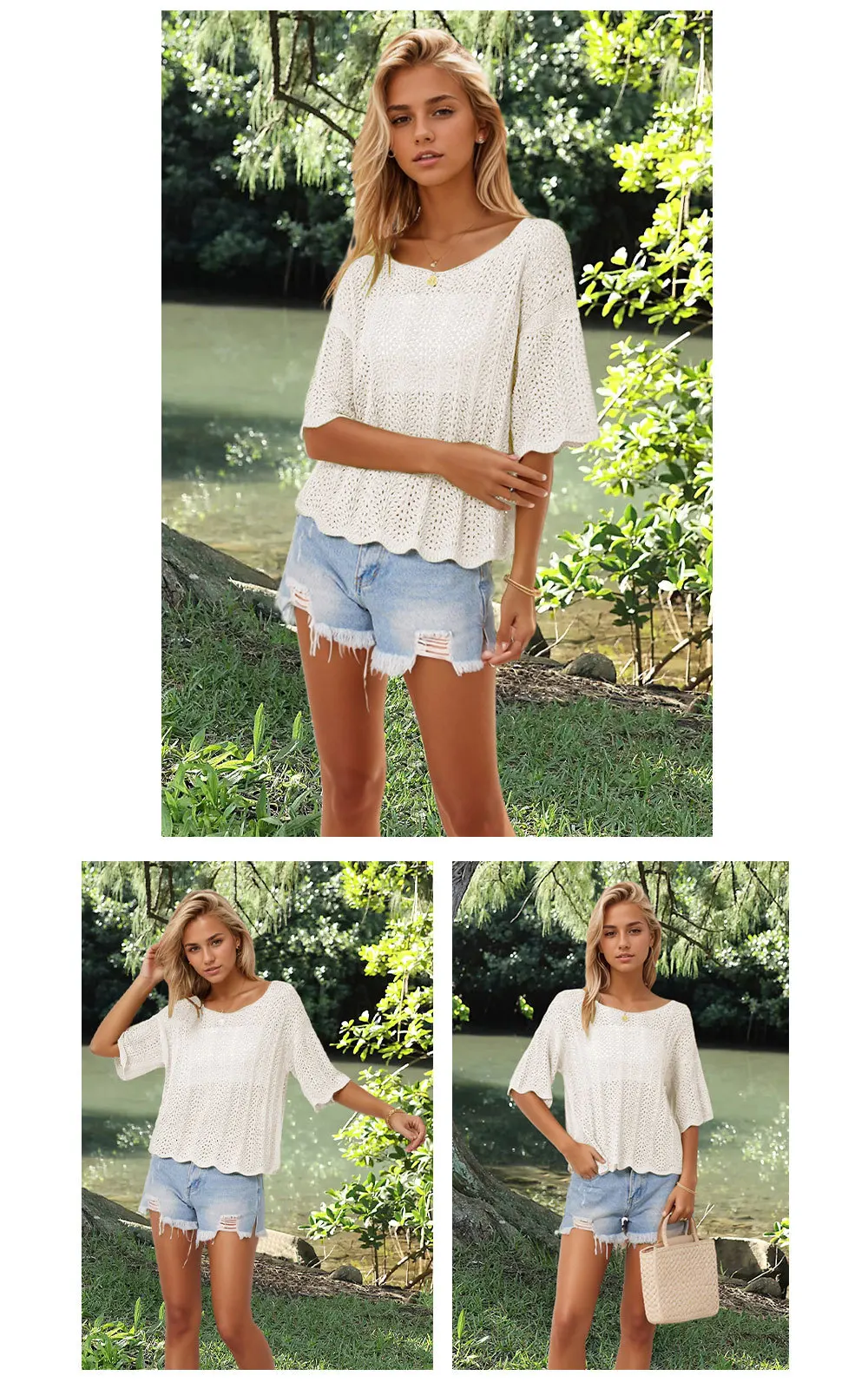 2024 Summer New Round Neck Mesh Knit Tshirt For Casual Women - Hollow Out &Amp; Large Size 18 Kf Sc0E494993E00486Cb1B2A4A3Cde3Ff7E0