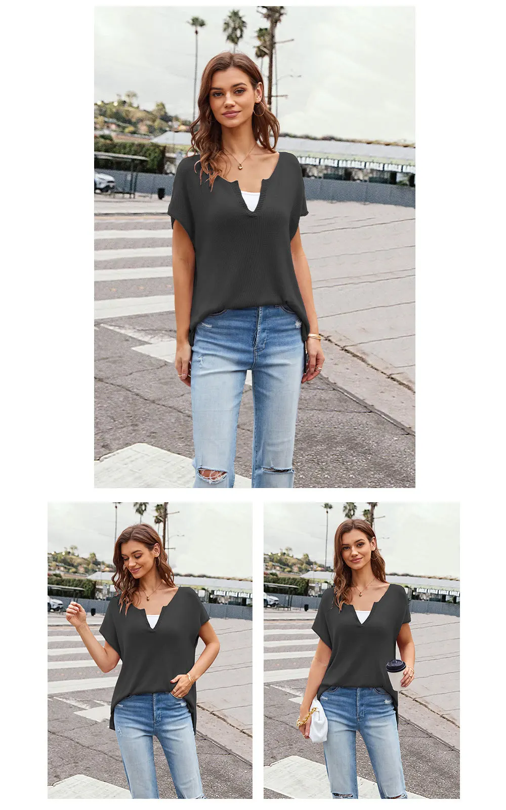 2024 Spring Summer Plus Size High Quality V-Neck Knit Women T-Shirts: Loose And Oversized Casual Pullover With Short Sleeves 17 Kf Scf89Ad1024984C4Cb057Dbcd3691B57Bf