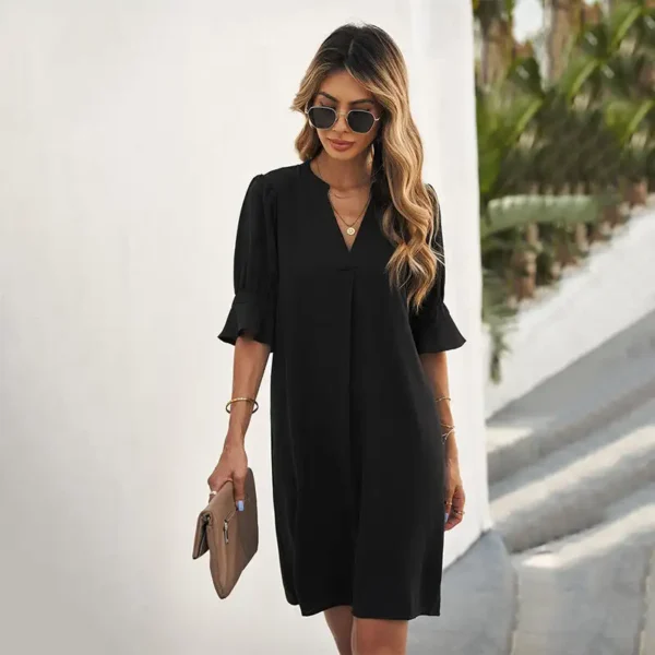 Stay Cool And Stylish This Summer With Our Chiffon Dress V-Neck  For Women - Perfect For Casual Days!