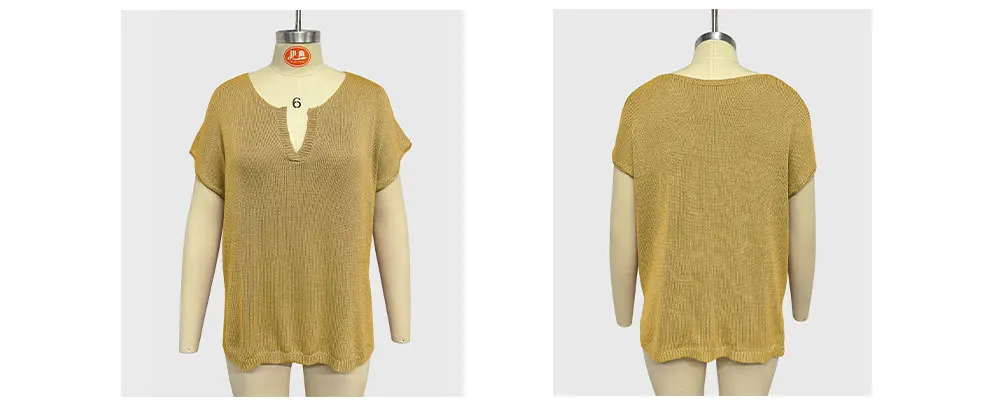 2024 Spring Summer Plus Size High Quality V-Neck Knit Women T-Shirts: Loose And Oversized Casual Pullover With Short Sleeves 22 Kf Sdbb7B36Ceaa344929E0F646Ba5C62Ff4C