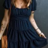 Kf Sdd6436E23Bf24657862A61D752855563W Fashion Spring New Lace Up Waist Short Sleeved Dress Is A Cross Border Fashion Jacquard And
