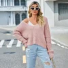 Kf Se28F2B9D782F4A2Cb0527E5421F1974Ev New Popular V Neck Solid Color Off Shoulder Loose And Versatile Long Sleeve Spring Autumn Knit