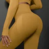 Smiling Face Yoga Dress: High Waist, Tight Fit, Peach Hip Training Pants for Women - Yellow, M