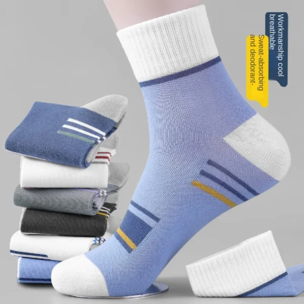 Men'S Cotton Socks , Breathable And Deodorant Sports Ins Trend Color-Blocked Stripe Student Socks