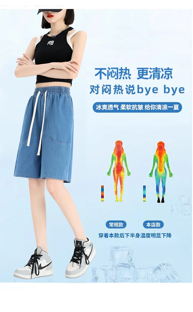 Stay Cool and Stylish this Summer with Tencel Denim Jean Shorts for Women - High Waist, Loose Fit, and Wide-Leg Design! 11 kf S0e11271128044a11b4fc365b5436e6bap