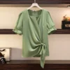 Summer Slimming Strategy: New Women's Fashion T-Shirt for Belly Coverage - Stylish Large Size Small Shirt - Green, XXL