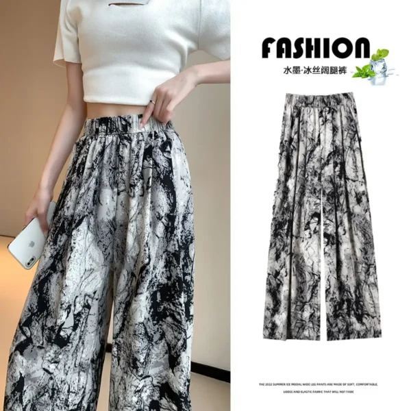 Effortlessly Chic: Ink-And-Wash Tie-Dyed Wide-Leg Women'S High Waist Slim Casual Summer Pants