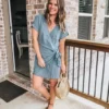 Unleash Your Inner Goddess with Our Summer Sexy V-neck Lace Up Irregular Women's Dress - Sky blue, M
