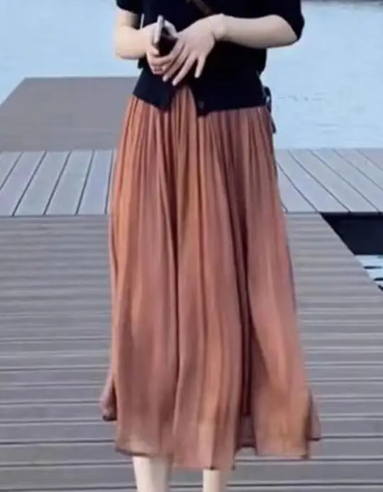 Upgrade Your Wardrobe With Our Spring And Autumn Half Length Pleated Skirt - Featuring Pearlescent Fabric And Elegant Pleats! 23 Kf S174E8Bf279A5405897Af697D538Ec9C8U