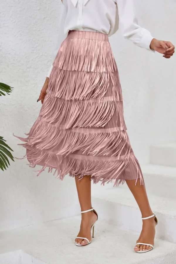2024 Spring/Summer Women'S Fringe Half Skirt: Chic Mid-Length Elastic Waist Style - Image 3