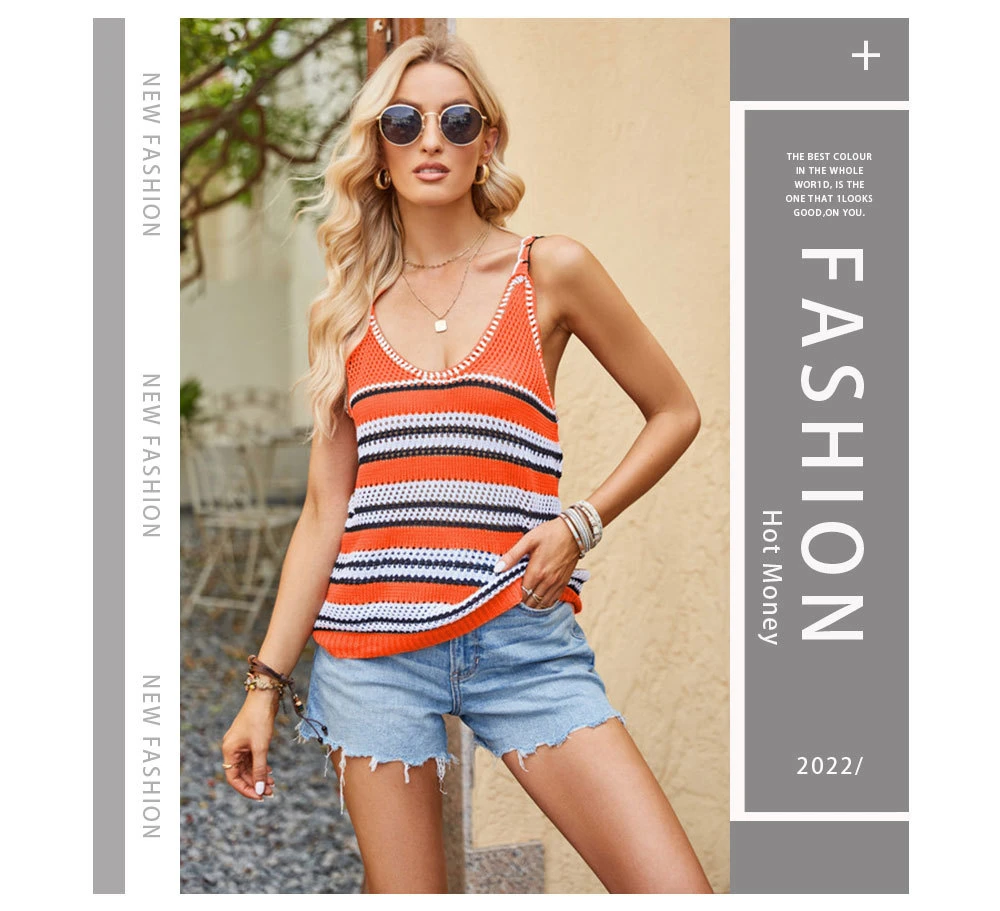 Stay Cool And Stylish With Our 2024 Summer Women'S V-Neck Stripe Knitted Tank Top - Made With Ice Silk For A Loose And Comfortable Fit! 12 Kf S1C45Db1154Ce4F7E88E12856A48Ea9Deb