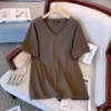 Large Women's Clothing Summer New Style: Fast Lady Pure Cotton V-Neck T-Shirt for Plus Size Women - pitch green, 80-95kg)) 3XL