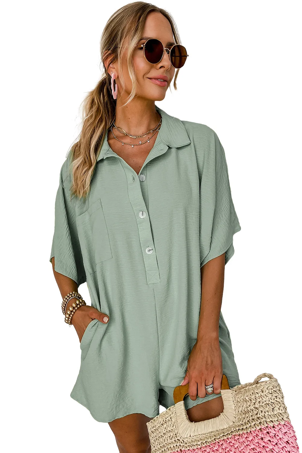 2024 Summer Women'S Shirt Jumpsuit: Comfortable, Loose Fit With Split Sleeves And Pocket Detail 16 Kf S2625766Eb7094F1C81D63Fefeb494D270
