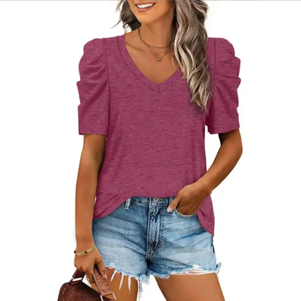 Stay Stylish This Summer With Our Drawn Pleated V-Neck T-Shirt - Popular - Image 11
