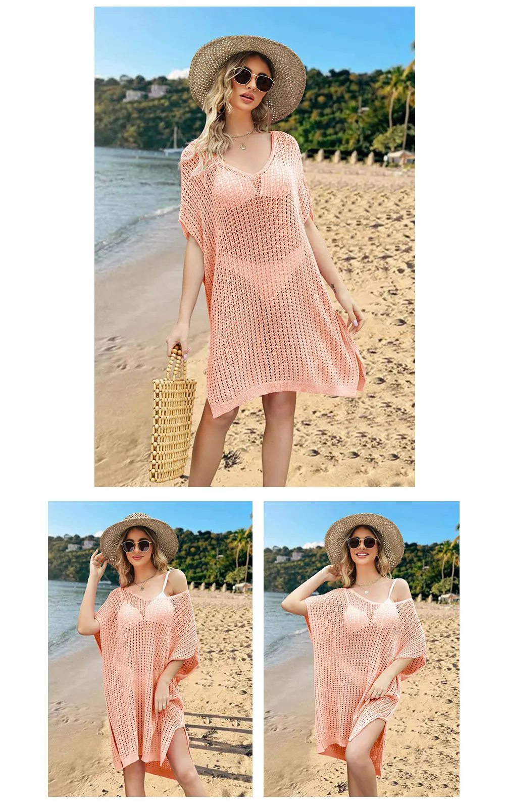 Stylish And Comfortable: 2024 Spring Summer Plus Size Beach Cover Up Dress With Cutout Splicing And Hollow Out Design 18 Kf S2777774154314Ceeb451D81207802035Z