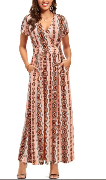 Flaunt Your Style With Our Women'S Summer Floral V-Neck Cropped Party Dress - Perfect For Any Occasion! 18 Undefined