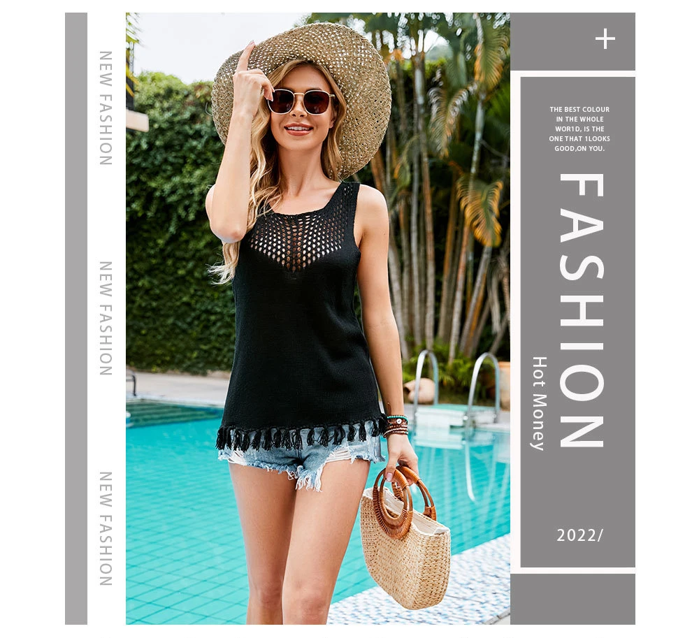 2024 Summer Fashion: Handmade Tassel Women'S Tank Top With Hollow Out Knitwear And Round Neck ! 11 Kf S2C6B23268A1D43Eabbf396Fd8F4Afc3C9