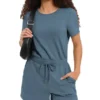 Stylish Women's Summer Short Sleeve Jumpsuit Set with Pockets - DARK BLUE, XL