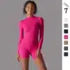 Kf S2De9E68F175A465Da1D0Bacefa689Eb6P New Solid Color Zipper Open Collar Tight High Elastic Jumpsuit Exercise Fitness Running Three Point Jumpsuit