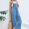 2024 Casual Pants Jumpsuit Women:Solid Color Style for Fashionable Ladies - Light blue, XXXL