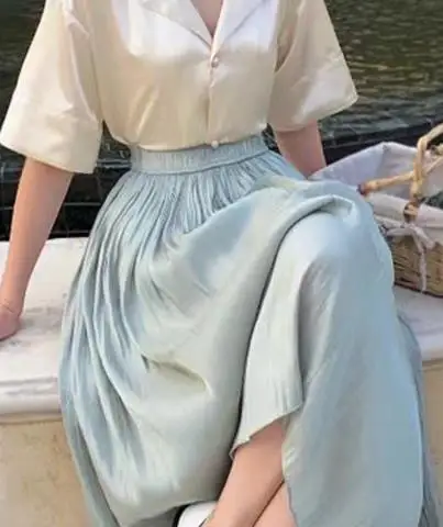 Upgrade Your Wardrobe With Our Spring And Autumn Half Length Pleated Skirt - Featuring Pearlescent Fabric And Elegant Pleats! 21 Kf S341F5E6Beea34C68A19Fccb96B5B6155R