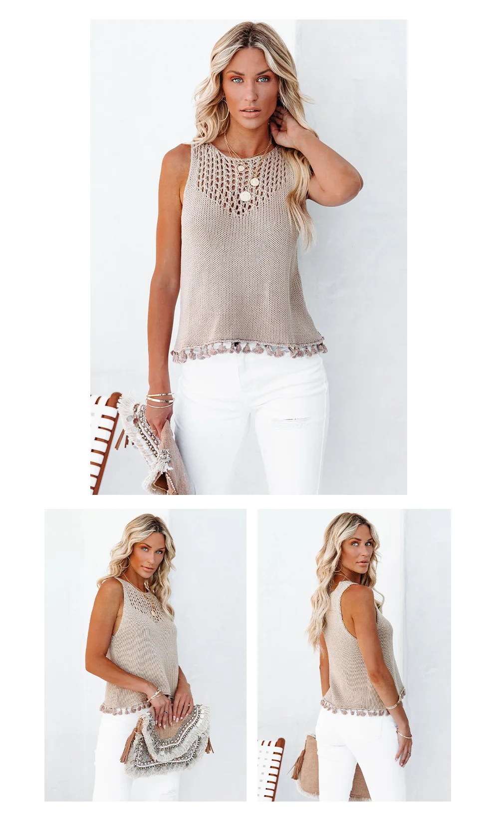 2024 Summer Fashion: Handmade Tassel Women'S Tank Top With Hollow Out Knitwear And Round Neck ! 18 Kf S3548A226C37D49228909595D1927E46Ff