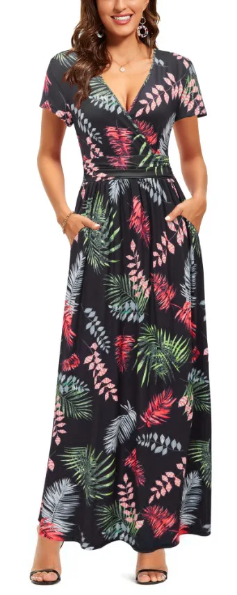Flaunt Your Style With Our Women'S Summer Floral V-Neck Cropped Party Dress - Perfect For Any Occasion! 16 Undefined