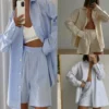 Kf S3D151Ec8Bd97412A87B88Dbadc08261Fe Casual Striped Long Sleeved Shirt Top Wide Leg Pants Two Piece Loose High Waisted Shirt Shorts
