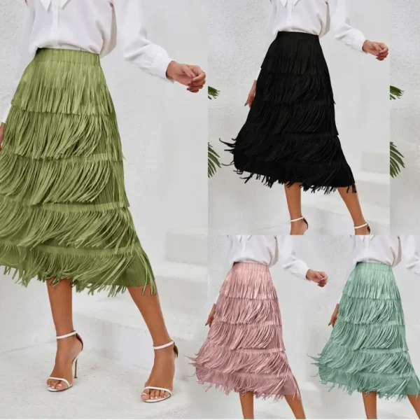 2024 Spring/Summer Women'S Fringe Half Skirt: Chic Mid-Length Elastic Waist Style - Image 2